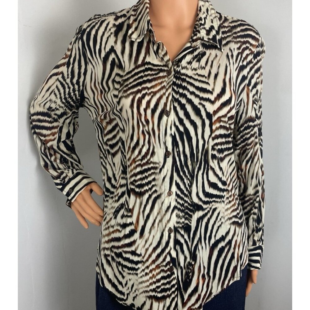 Liverpool Los Angeles Blouse Button Up Allover Patchwork Animal Print Size M NWT